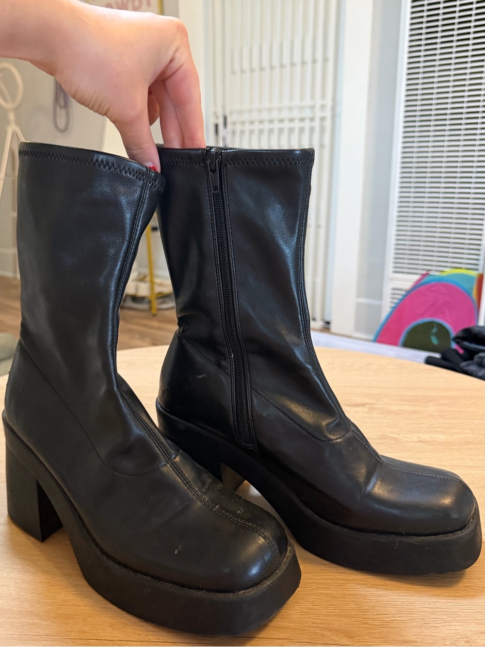 Steve Madden Black Platform Zip Ankle Boots
